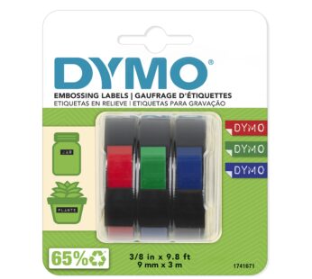 DYMO Self-Adhesive Embossing Labels, 3/8-Inch x 9.8-Foot Roll, Assorted Colors, 3 Pack