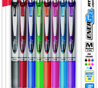 Pentel EnerGel RTX Pens, 0.7 mm, Medium Point, Assorted Ink Colors, Pack Of 8