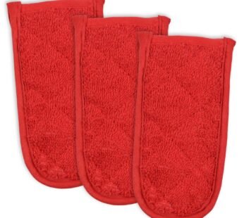 DII Basic Terry Collection Quilted 100% Cotton, Pan Handle, Red, 3 Piece