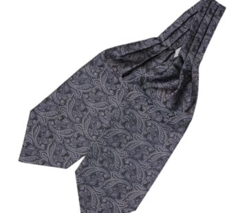 Secdtie Men Black Silver Floral Silk Jacquard Woven Self Cravat Tie Ascot 05