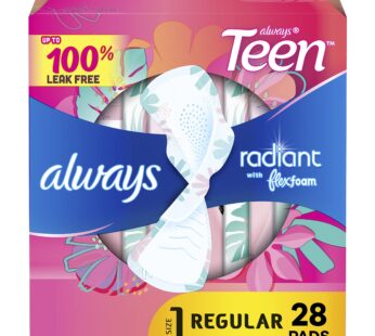 Always Radiant FlexFoam Teen Pads Regular Absorbency, 100% Leak Free Protection is possibl
