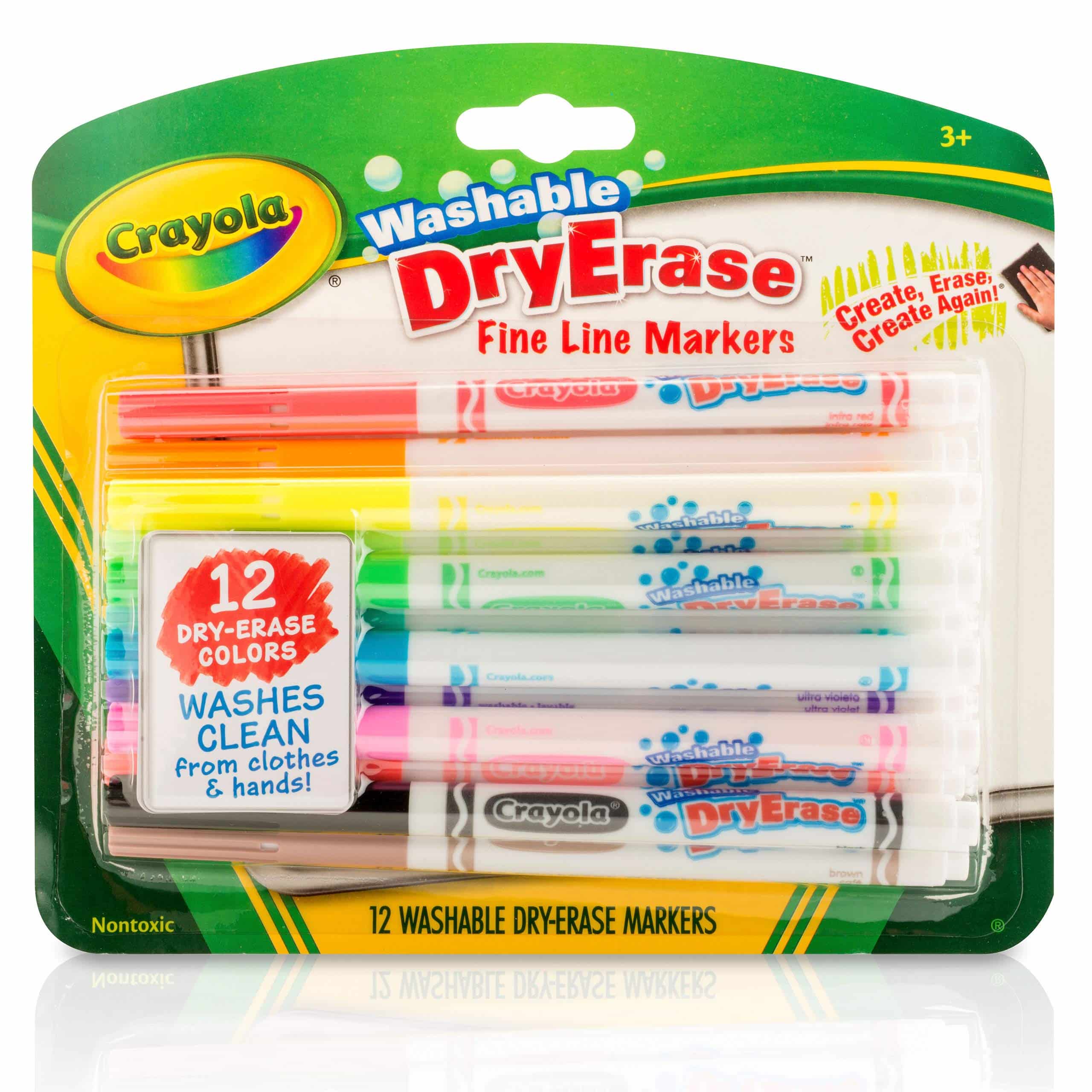 Crayola Washable Dry-Erase Fine Line Markers, 12 Classic Colors NonToxic Art Tools for Kid