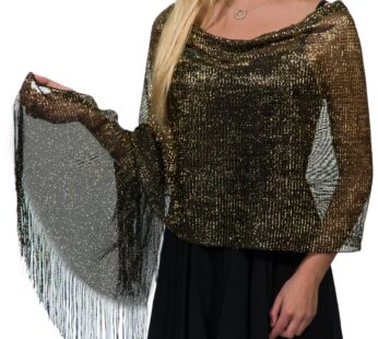 Shawls and Wraps for Evening Dresses, Metallic Sparkle Womens Wedding Black Gold Shawl