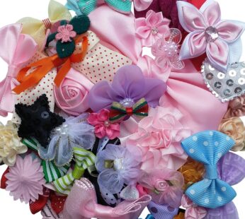 Chenkou Craft Mix Bulk 50pcs Ribbon Flowers Bows Craft Wedding Ornament Appliques A0241