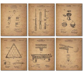 Billiards Patent Wall Art Prints – Set of 6 Vintage Pool Historical Photos