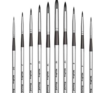Nicpro 10 PCS Watercolor Paint Brushes, Round Tip Artist Painting Brush Set for Water Colo