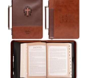 Christian Art Gifts Men’s Classic Bible Cover Cross John 3:16, Brown Faux Leather, Large