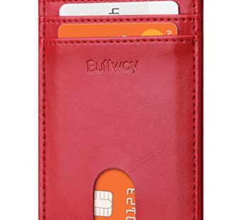 Buffway Mens Slim Wallet, Minimalist Thin Front Pocket Leather Credit Card Holder with RFI