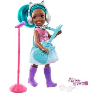Barbie Chelsea Can Be Playset with Brunette Chelsea Rockstar Doll (6-in), Guitar, Micropho