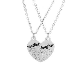 2 Pieces Silver Pendants Necklace Heart Mother and Daughter Pendant Sweater Chain Fashion