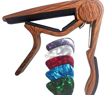WINGO Classical Flat Guitar Capo for Nylon String Guitars-Rosewood Finish with 5 Picks.
