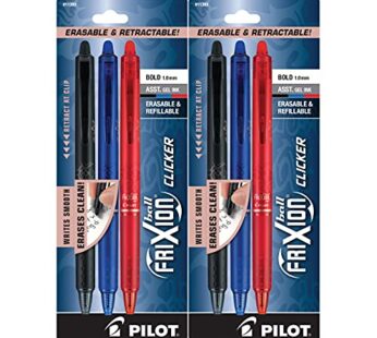 (2) Pilot Frixion Clicker Erasable Pen Black, Blue and Red Gel ink. 3 pack Bold, 1.0 mm, 1
