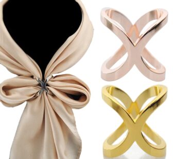 Women’s Elegant X Shape Silk Scarf Clip Ring Scarves Buckle Holder for Wedding Party (Silv