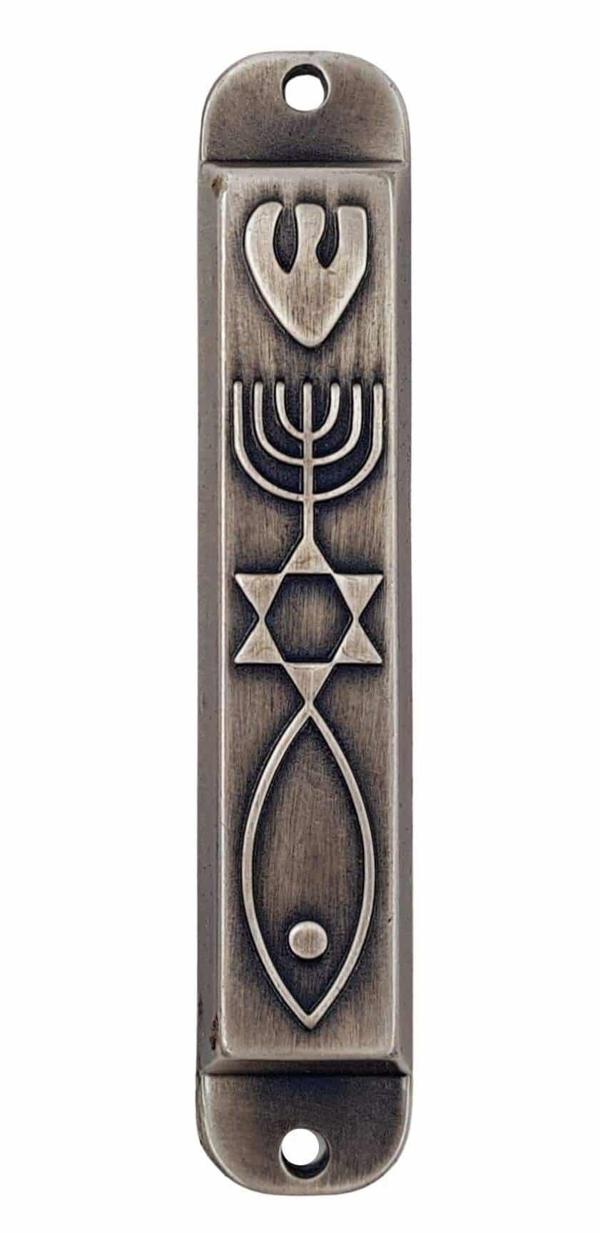 TALISMAN4U Pewter Messianic Mezuzah Case with Scroll for Door 3D Menorah Messianic Seal 10 - Image 3