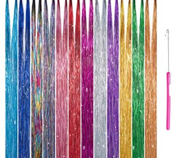 Hair Tinsel Kit with Tool 12 Colors 3000 Strands Hair Tinsel Kit Shiny Fairy Hair Tinsel E