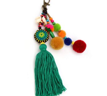 QTMY Pom Pom Shell Beads Tassel Bag Charm Pendant Boho Keyring Keychain for Women Purse Ha