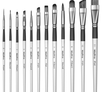 Nicpro 12 PCS Acrylic Paint Brushes Adult Art Paint Brush Set for Watercolor Oil Gouache F