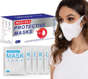 Medi-sky 3D Disposable Mask for Adults, Elastic Cloth Ear Straps Breathable Face Mask Indi