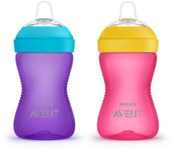 Philips AVENT My Grippy Spout Sippy Cup with Soft Spout and Leak-Proof Design, Pink/Purple