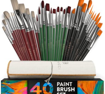 40 Pieces Professional Artist Paint Brush Set with Storage Case – Includes Round and Flat