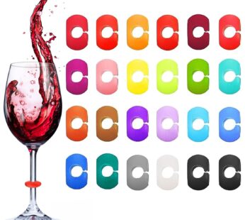 Maitys 24 Pieces Wine Glass Charms Markers Silicone Drink Markers for Wine Glass Champagne