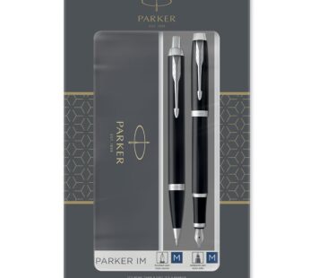 Parker IM Duo Gift Set with Ballpoint Pen & Fountain Pen | Gloss Black with Chrome Trim |