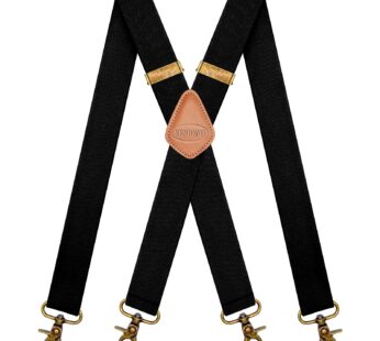 MENDENG Suspenders for Men Black Bronze Snap Hooks for Belt Loops Elastic X Back