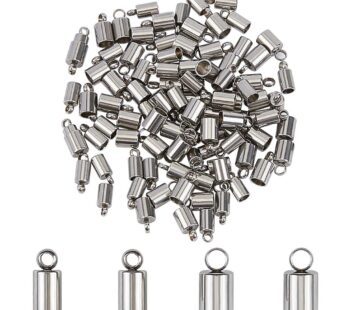 UNICRAFTALE 100pcs 2 Sizes 3mm/4mm Barrel Cord Ends 304 Stainless Steel End Caps Leather C