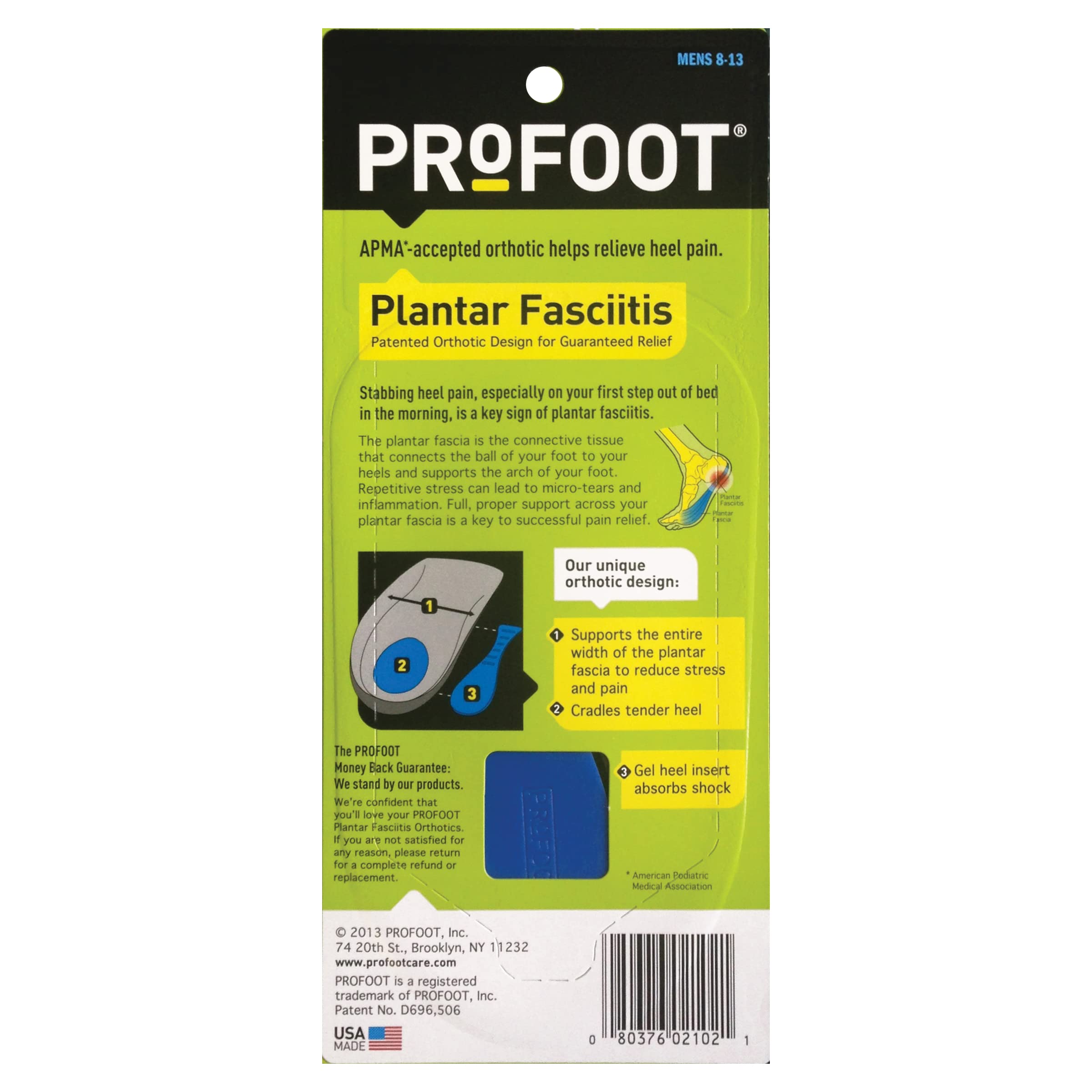 PROFOOT Orthotic Insoles for Plantar Fasciitis & Heel Pain, Men's 8-13, 2 Pair, Gel Heel S - Image 6
