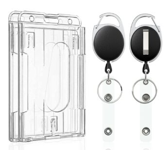 Pawfly 2 Pack Vertical 2-Card Badge Holder with Thumb Slots Hard Transparent PC Case Prote