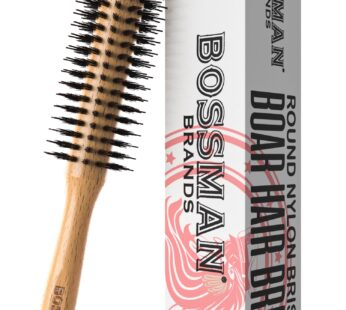Bossman Boar & Nylon Bristle Hair Brush – 2 inch Round Brush – Blow Dryer Brush for Stylin