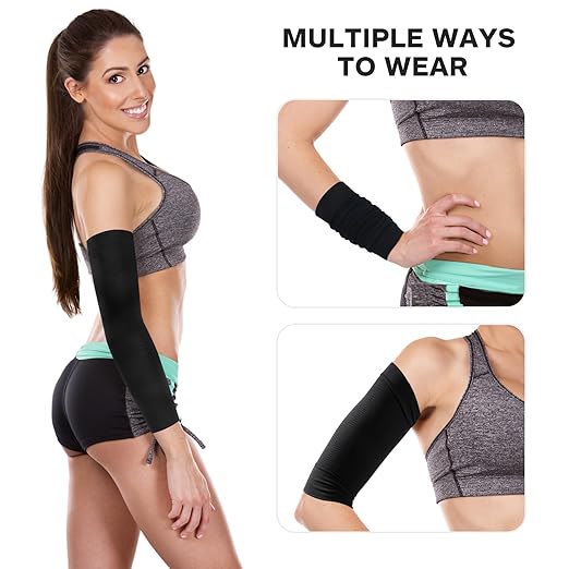 HEALLILY 1 Pair Black Slimming Arm Sleeves Elastic Compression Arm Shapers for Women Weigh - Image 3