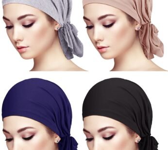 4 Pieces Slip-On Pre-Tied Head Scarves Women Headwear Turban Beanie Caps Head Wrap Headsca