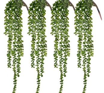 CEWOR 4pcs Artificial Succulents Hanging Plants Fake String of Pearls Fake Leaves for Indo