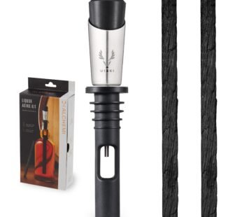 Viski Alchemi Liquor Aging Kit 2 Charred American Oak Wood Sticks with Stopper Pourer, Sta