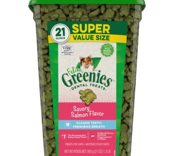 Greenies Feline Adult Natural Dental Care Cat Treats Savory Salmon Flavor, 21 oz. Tub