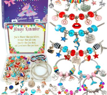 klmars Charm Bracelet Making Kit,Jewelry Making Supplies Beads,Unicorn/Mermaid Crafts Gift