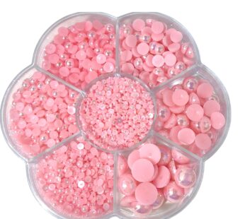 Chenkou Craft 3000PCS 1 Box Pink Round Flatback Imitation Half Pearls Bead Loose Beads Gem