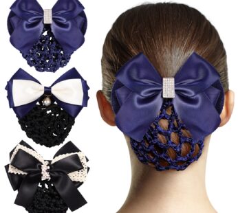 Lurrose 3pcs Elastic Bowknot Decor Snood Net Barrette Hair Clip Bun Cover Hairpin for Lady