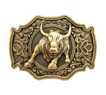 QUKE Bronze Long Horn Bull Rodeo Western Cowboy Belt Buckle For Men