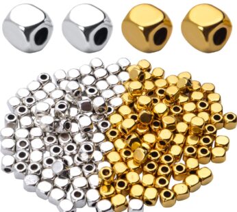 200pcs 3.5mm Cube Beads Square Spacer Beads Jewelry Findings for Bracelets Crafts DIY,Gold