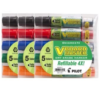 Pilot V Board Master Refillable Dry Erase Markers, Bullet Tip, Assorted Ink Colors, 15-Pac