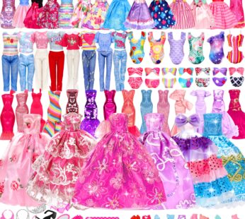 58 Pcs Doll Clothes and Accessories, 5 Wedding Gowns 5 Fashion Dresses 4 Slip Dresses 3 To