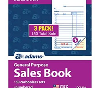 Adams General Purpose Sales Book, 2-Part, Carbonless, White/Canary, 3-11/32 x 5-5/8 Inches
