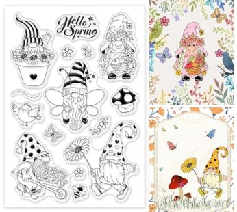 GLOBLELAND Gnome Silicone Clear Stamps Spring Flower Bee Butterfly Transparent Stamps for