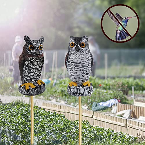 Hausse 2 Pack Fake Owl Decoy Bird Scarecrow Sculpture, Plastic Horned Owl Bird Deterrents - Image 2