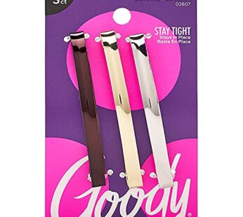 Goody Metal Hair Barrettes Clips – 3 Count, Assorted Colors – Slideproof and Lock-In Place