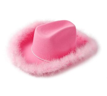 Amybasic Pink Cowboy Hat, Pink Cowgirl Hat, Pink Feather Boa Cowgirl Hat for Teengae Girls