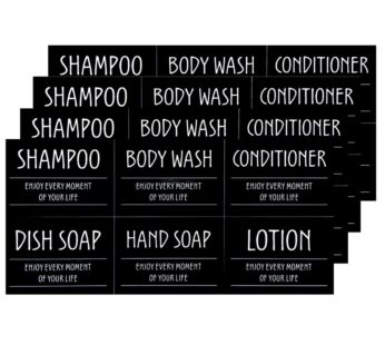 Printed Bathroom Labels Set 24PCS Waterproof Refillable Bottles Stickers for Dish Soap Bod