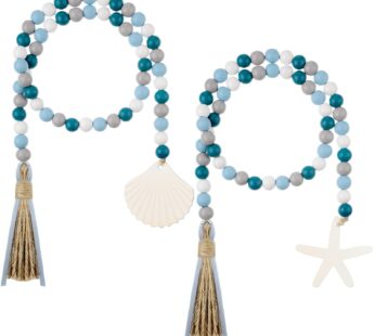Janinka Seashell Wood Bead Garland 2 Pieces Farmhouse Beads Garland with Tassels Decorativ